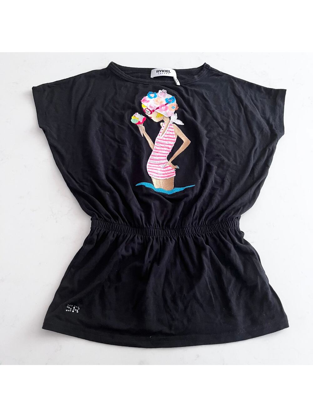 Rykiel Enfant jersey dress embroidered  patchwork front size 4